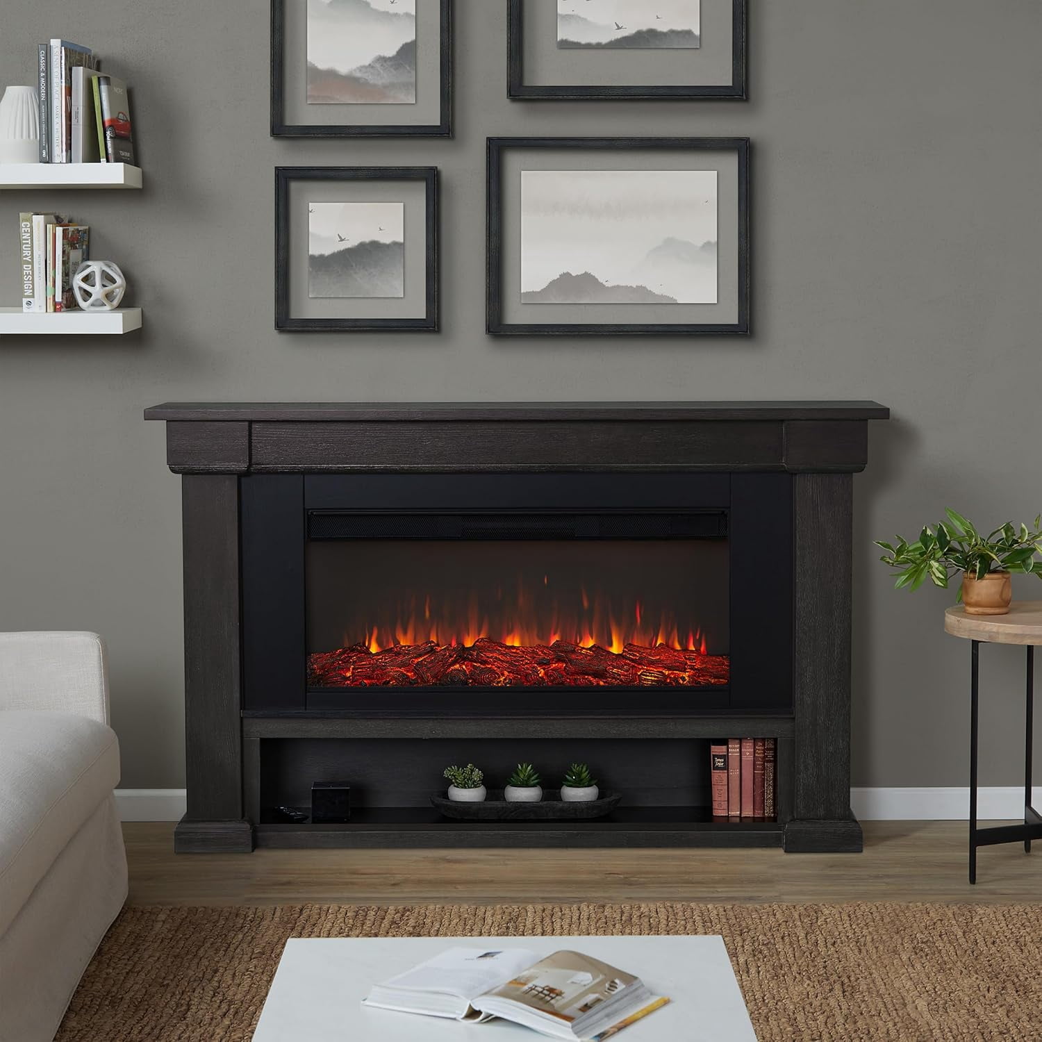 Real Flame Bristow 66" Landscape Electric Fireplace in Weathered Wood
