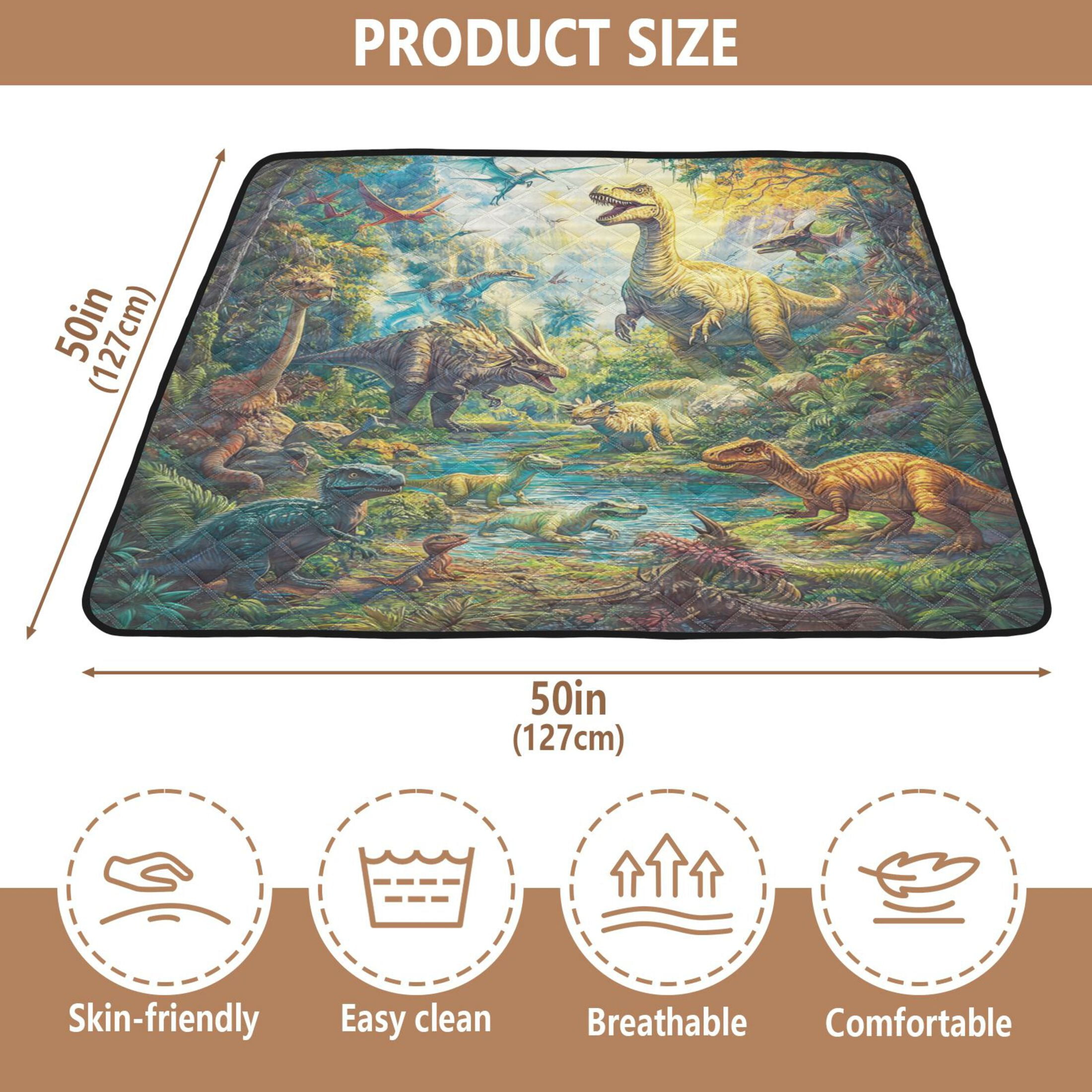 WOBOGO Dinosaurs Time Baby Playmats Extra Large Waterproof Rollable Activity Pads for Toddlers 50×50inch