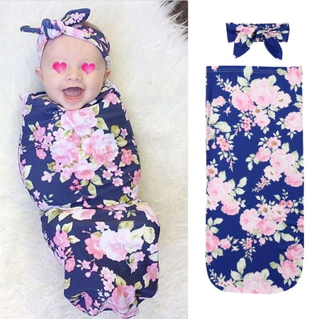 Newborn Baby Infant 2Pcs Sleeping Bag Sleepsacks Swaddle Blanket Stroller Wrap + Headband