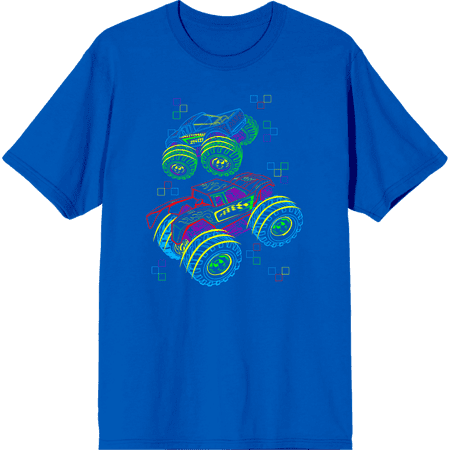 Colorful Line Art Car Adult Royal Blue Crew Neck Short Sleeve Tee-XL