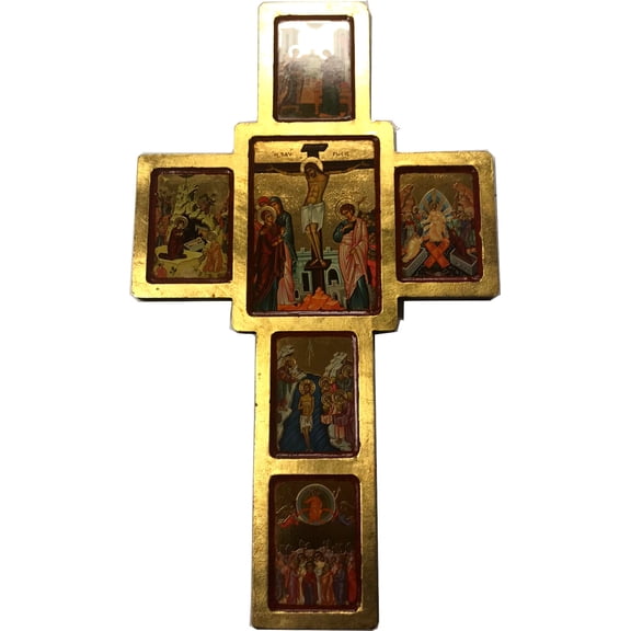 Holy Land Market Christ Life and The Church Icons with Sheets of Gold (Lithography) ( 18 x 14.5 inches)