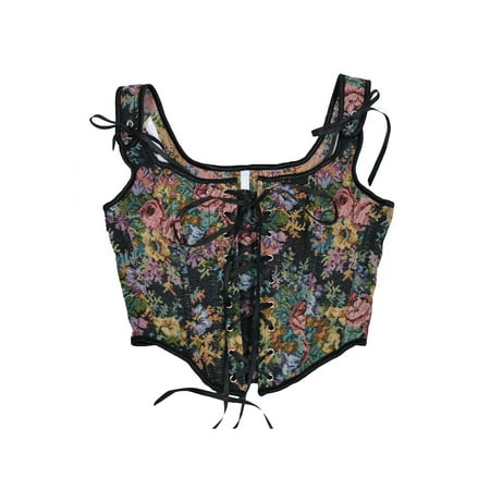 

Gwiyeopda Women Floral Corset Camisole Strap Lace-up Bustier Tank Top M L XL XXL