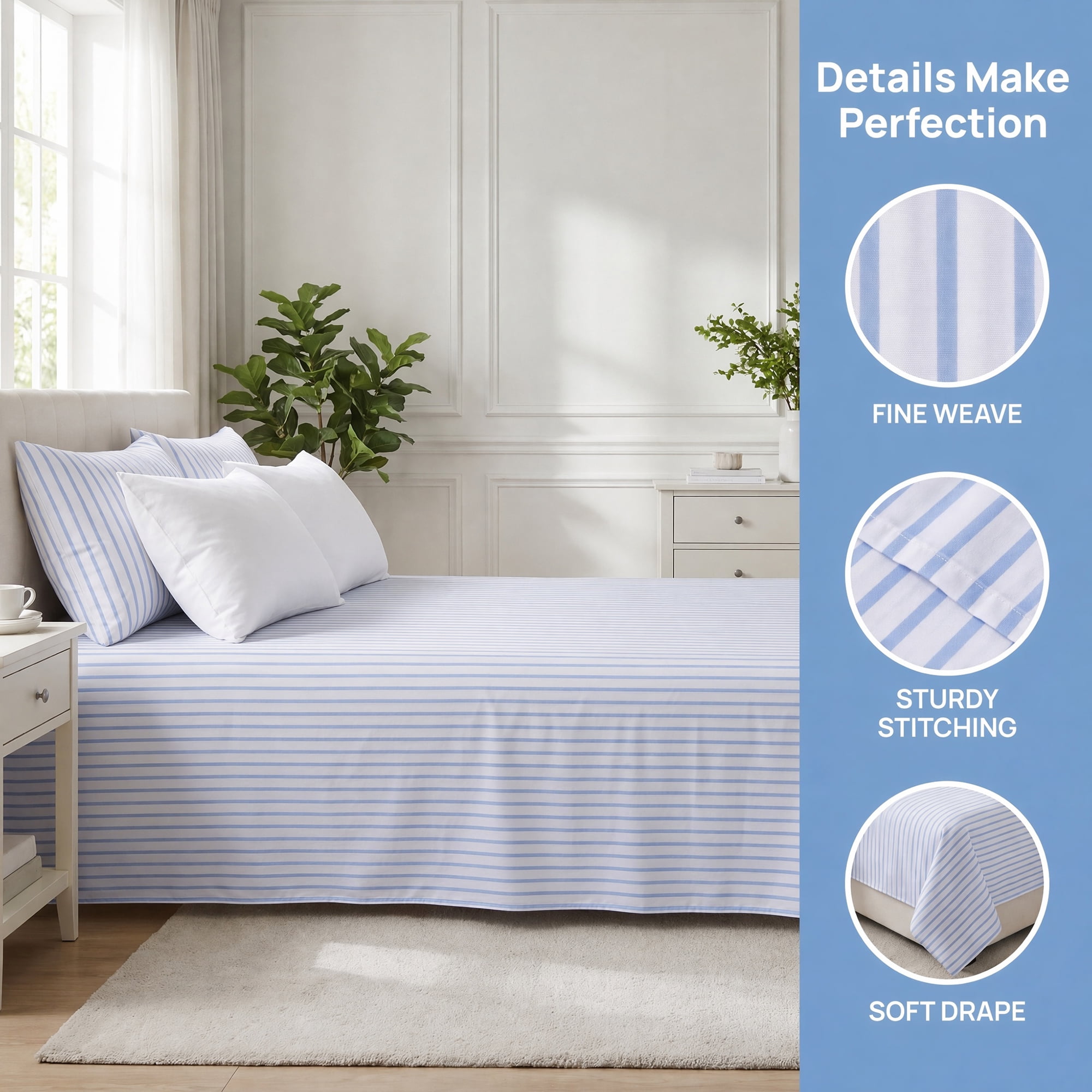 Unique Bargains Ployester Bed Soft Flat Sheet Cozy Bedding for Bedroom Blue 63"x91"