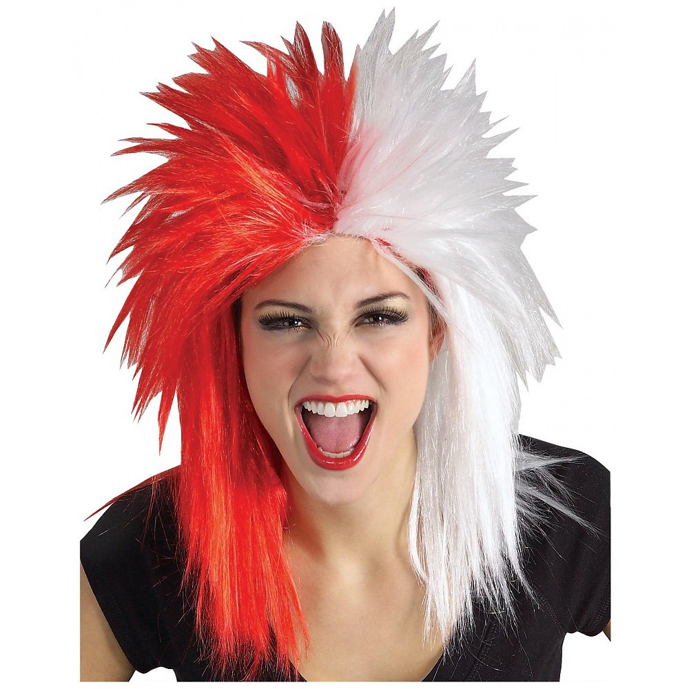 Sports Fanatix Wig Adult Costume Accessory Red and White Sports Fan Wig ...