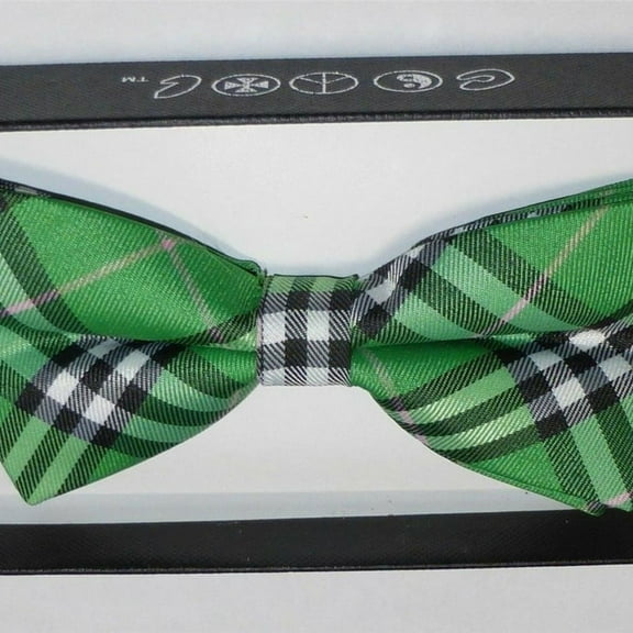 Adjustable Bowtie Pre-Tied GREEN PLAID Classic Tuxedo Party - New with box/tags