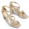 thumbnail image 3 of Sandalias DREAM PAIRS MADISON para mujer con tacón bajo grueso dorado talla 9W, 3 of 9