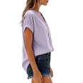thumbnail image 3 of AKOEE Striped Button Up Shirts Women V Neck Plus Size Beach Summer Casual Short Sleeve Blouses Loose Fit, Purple 3XL, 3 of 7