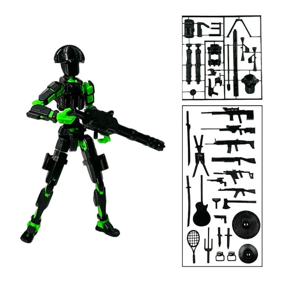 Action Doll Set Creative Decompression Assembly Model Ornament with Movable Joints and Magnetic Accessories Green for Desktop Decor and Gift