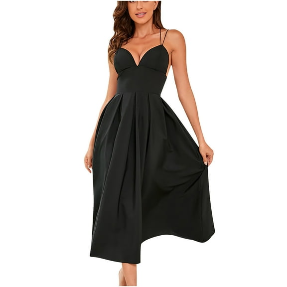 Vestidos Para Mujer Vestidos A Media Pierna de Moda Sin Mangas Erógeno Casual Sin Espalda Color Sólido Vestido Con Cuello en V Odeerbi  ODB162727
