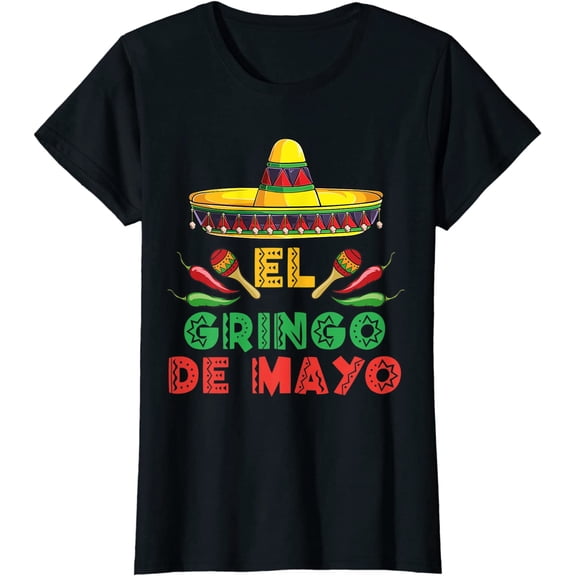 Gringo with Guitar Cactus Sombrero Cinco De Mayo T-Shirt