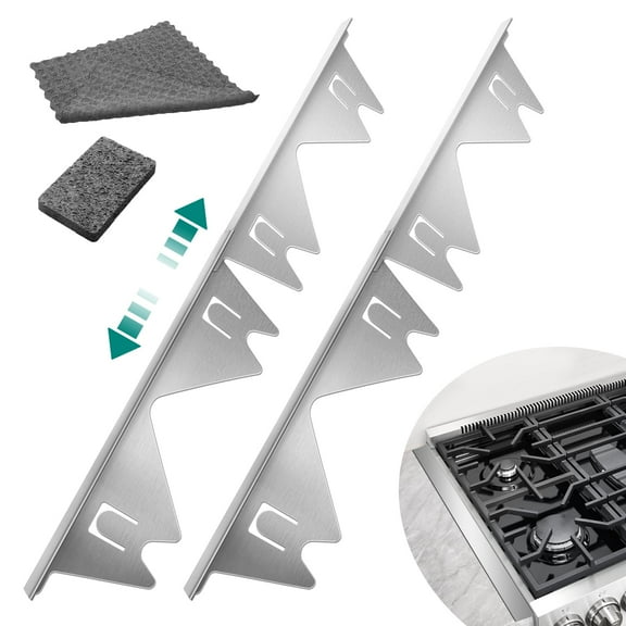 2 Pack Stainless Steel Stove Gap Covers Silver, for Stove Gap Filler Gap Covers Between Stove and Counter Edge Gap Covers Length 13.8" to 27.6"