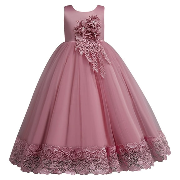 HAWEE Little Big Girl Tulle Dress Vintage Flower Lace Princess Pageant Wedding Birthday Party Floor Long Formal Evening Maxi Gown