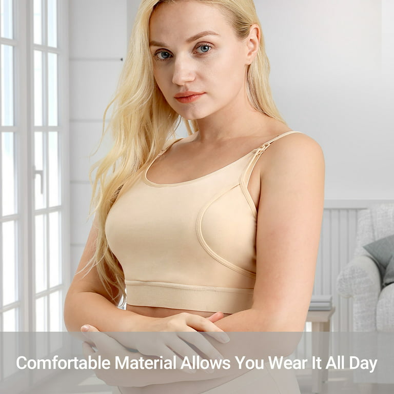 Momcozy Bamboo V-Neck Pumping Bra Hands Free,Comfortable All-Day Wear with  Upgraded Clasp Designs for Pumping & Nursing