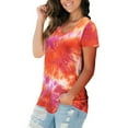 thumbnail image 3 of iHengLiXing Clearance Plus Size Spring Tops for Women 2025 Dressy Casual Women's V-Neck Short Sleeve Loose Casual Tie-dye Printed T-shirt Tops Red S, 3 of 6