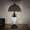 thumbnail image 4 of Tiffany Table Lamp White Stained Glass Shade And Base Crystal Beans LED Bulbs Included for Living Room Bedroom Bedside 12"W*12"D*22"H, 4 of 7