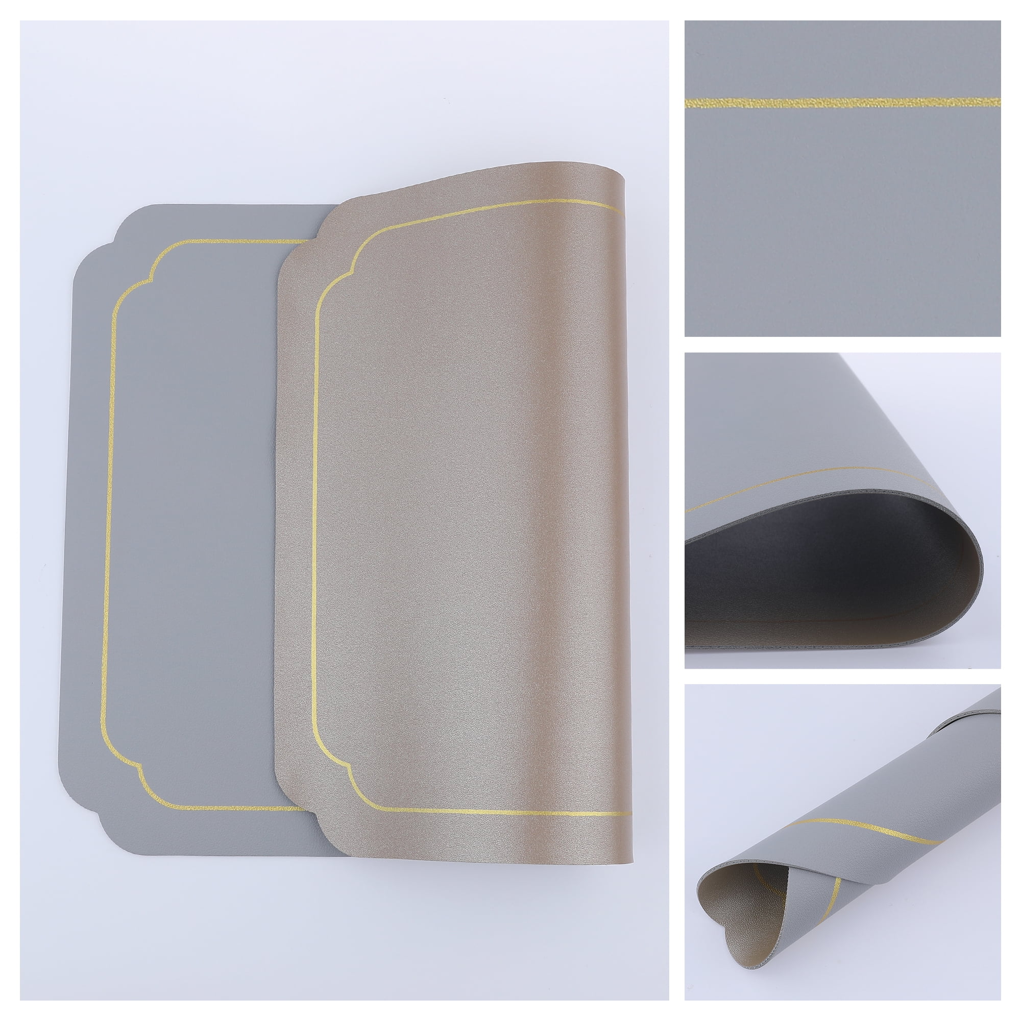 Unique Bargains Placemats Leather Placemats for Kitchen Dining Table Gray Gold 18x12in