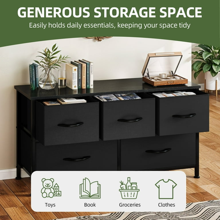 black adult dresser VINGLI Fluted Dresser 6 Drawer, Black Dresser Wood with Rounded Edges, Modern Dressers for Bedroom, 46.8" W*15.5" D*31" H