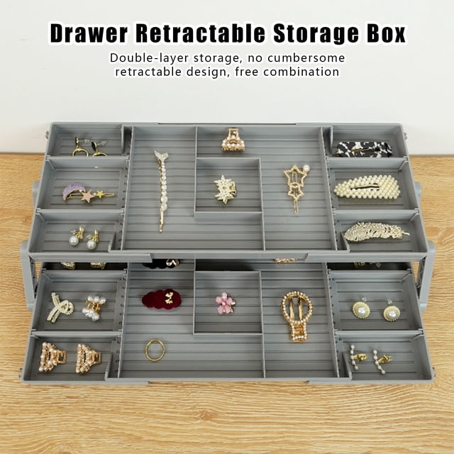 Two Layer Foldable Drawer and Table Organizer Expandable Storage Rack for Efficient Home and Use