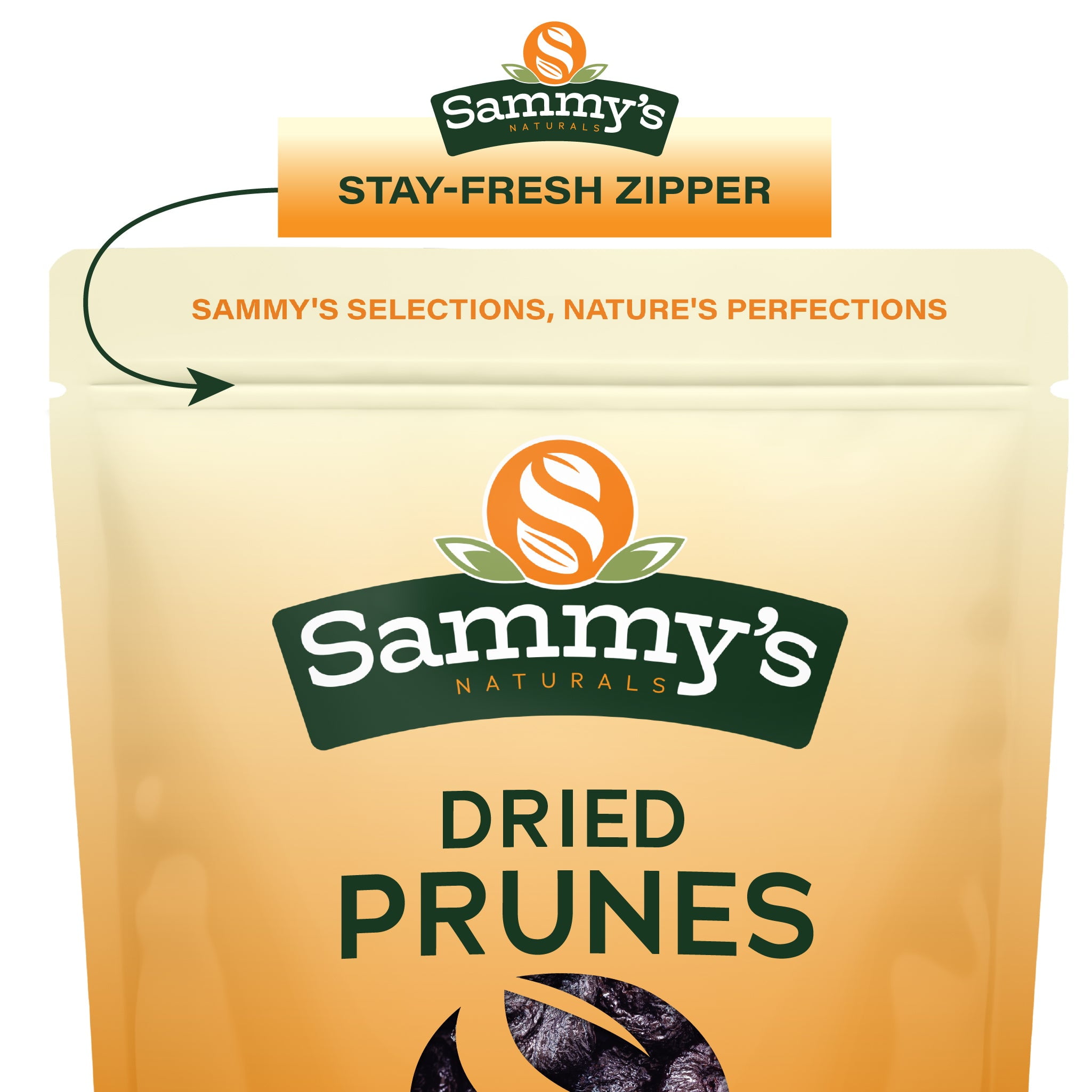 Sammys Naturals Pitted Dried Prunes (Dried Plums), No Sugar Added, Non-GMO Kosher (32oz - 2 lbs)