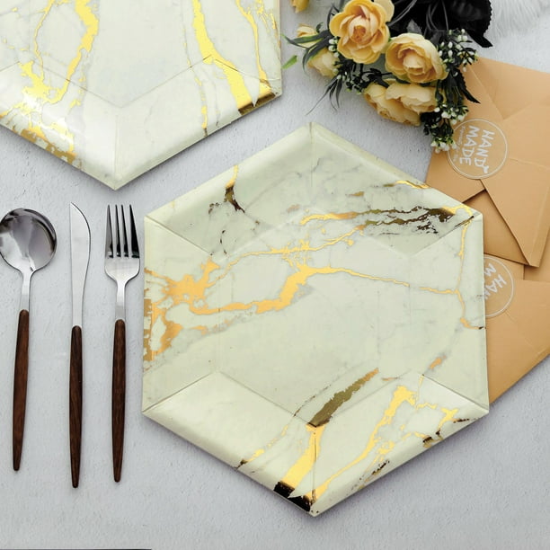 Efavormart 25 Pack - 12" Ivory Dinner Paper Plates, Hexagon Disposable ...