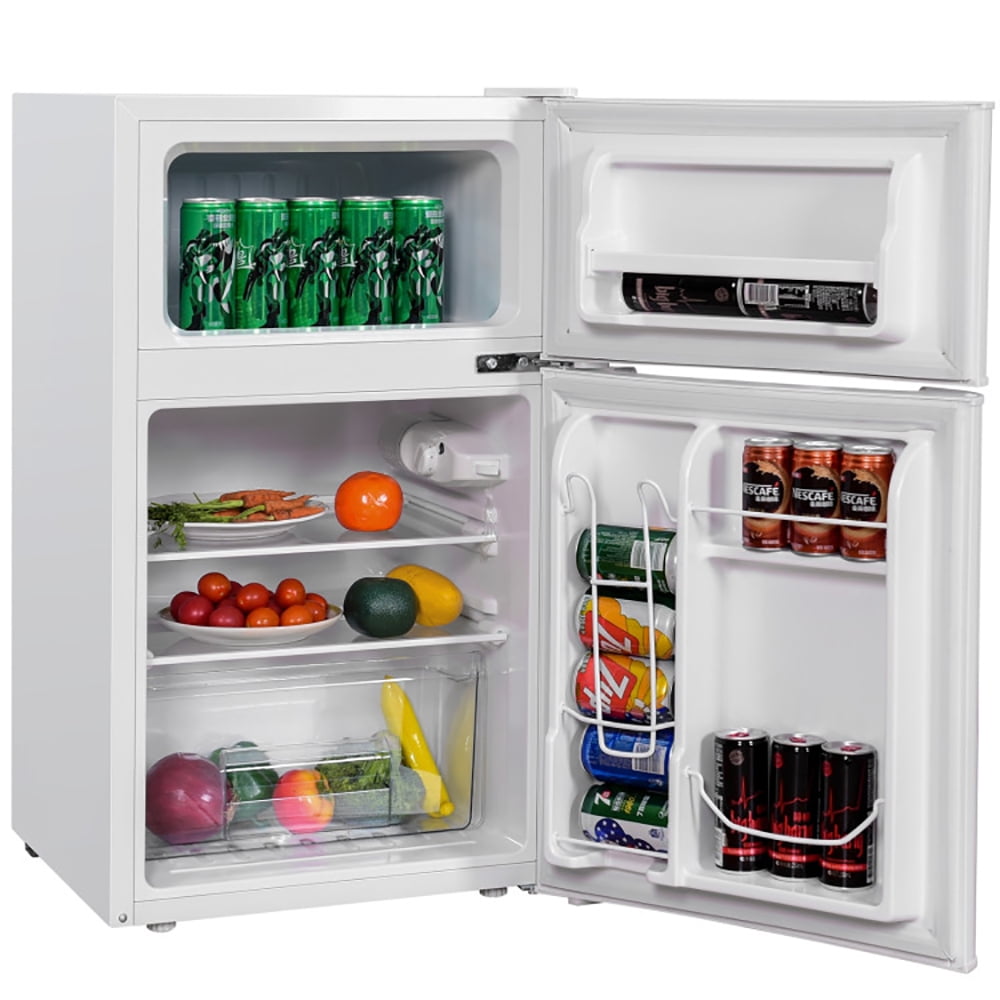 Canddidliike 3.2 cu ft. Compact Stainless Steel Refrigerator-White, Fridge with Freezer, Fridge, Adjustable Thermostat