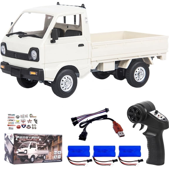 LEOSO WPL D12 RC Truck 1/10 RC Drift Pickup Truck with 3 Batteries