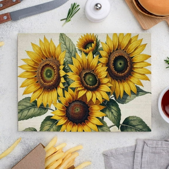 Place Mats Set,Decorative Table Place Mats For For In Door Dinning,Heat Insulation Stain Resistant Table Mats(Sunflower)
