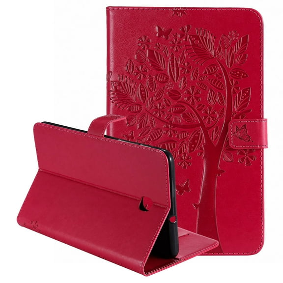 Galaxy Tab A 8.0 2018 Case, Dteck Slim Fit Embossed Tree Pattern PU Leather Folio Stand Case with Card Holders Cover for Samsung Galaxy Tab A 8 inch 2018 Release SM-T387 Tablet,Red