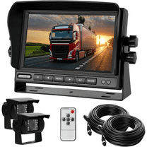 RV Backup Camera and Monitor Kit(12-24V) 7inch HD Monitor Reversing 2 Rear View Camera 170 ° Wide Angle,18IR Night Vision,Waterproof IP68,Dual Back up Camera for Truck/Trailer/Van/Camper/Vehicles.