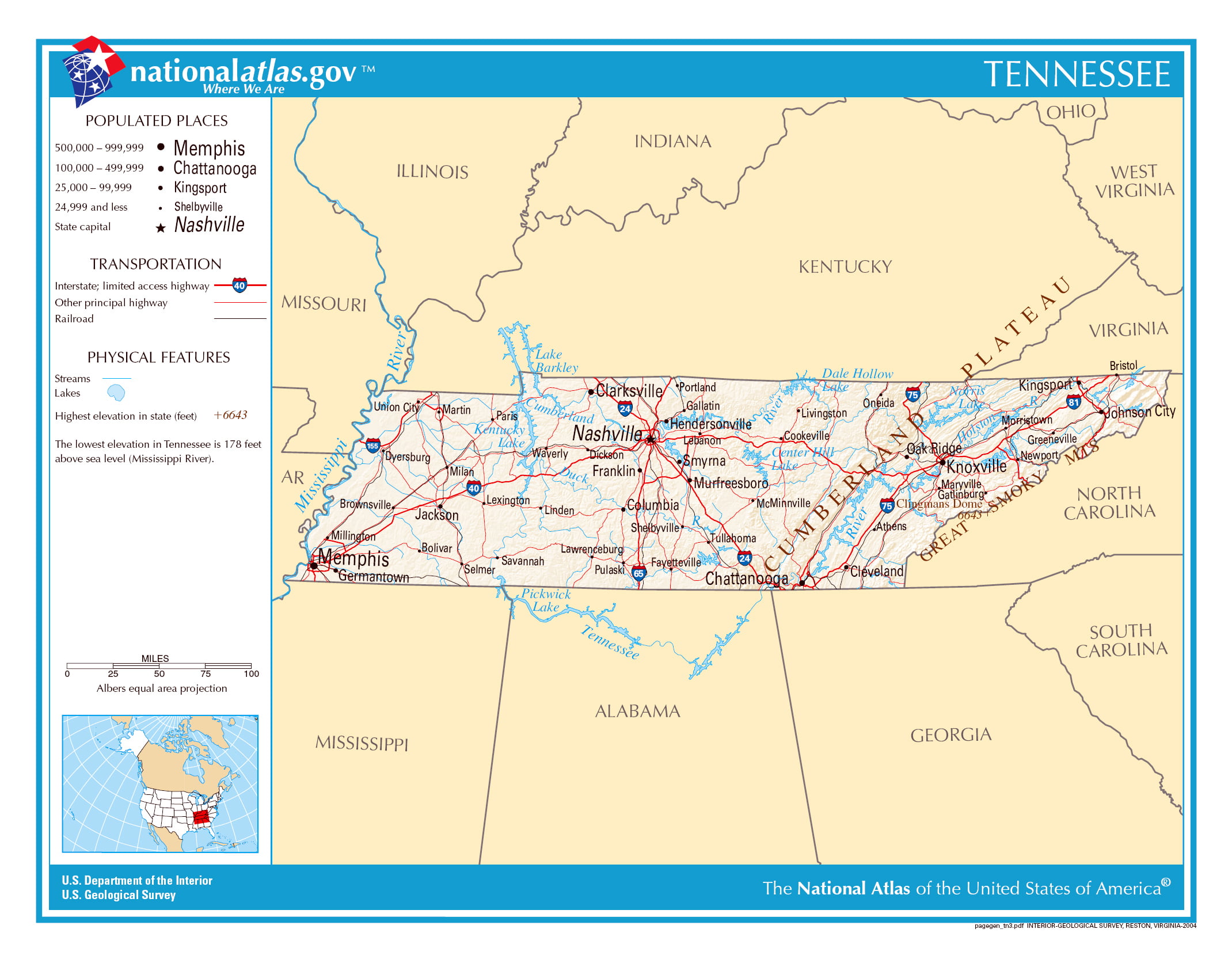 Large Map Of Tennessee State