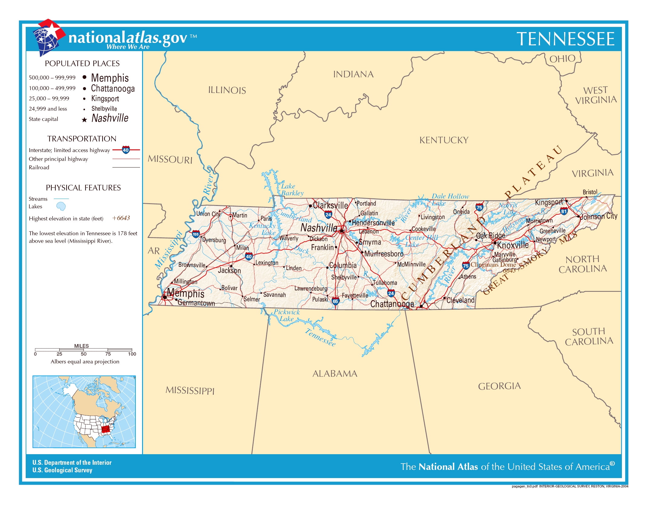 Laminated Map Large detailed map of Tennessee state Poster 20 x 30