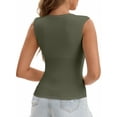 thumbnail image 3 of INSPIRE CHIC Women's U-Neck Tank with Built-In Bras Ribbed Wide Straps Undershirt L Dark Green, 3 of 5