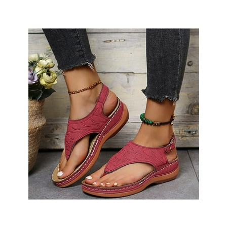 

UKAP Women s Comfortable Sandals Casual Lightweight Buckle Flip Flop Breathable Ankle Strap Shoes Wine red Tag43=US 10