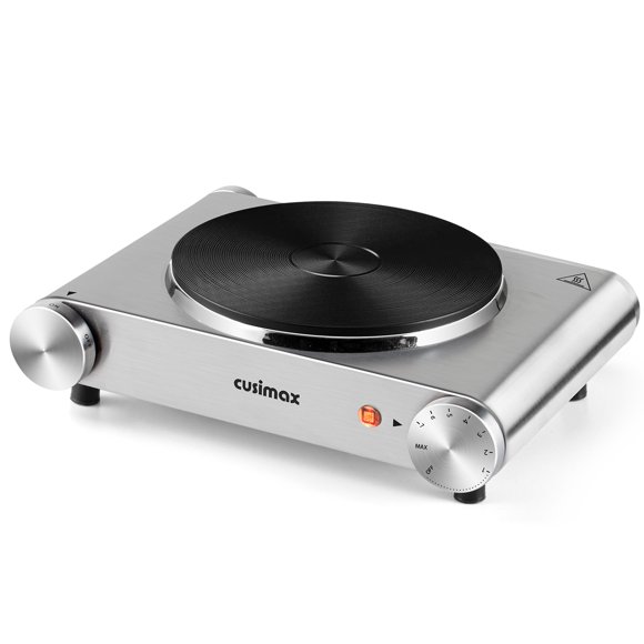 Cusimax 1500W Electric Hot Plate for Cooking Portable Single Burner Heat-up in Seconds Adjustable Temperature Control Stainless Steel Black
