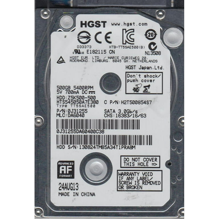 HTS545050A7E380, PN 0J31255, MLC DA6040, Hitachi 500GB SATA 2.5 Hard Drive