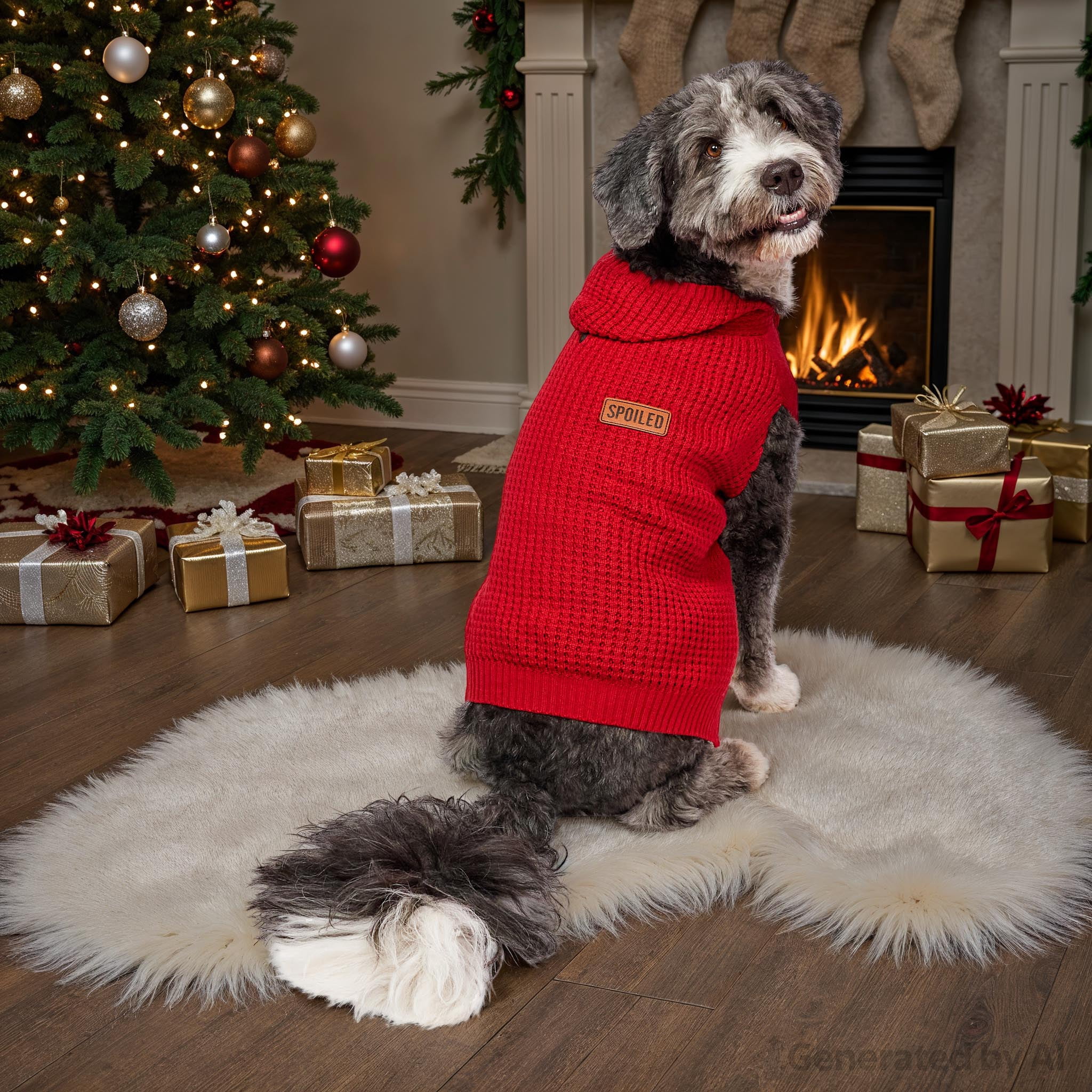 Vibrant Life Holiday Pet Sweater for Dogs, Spoiled Waffle Knit, Red, Large