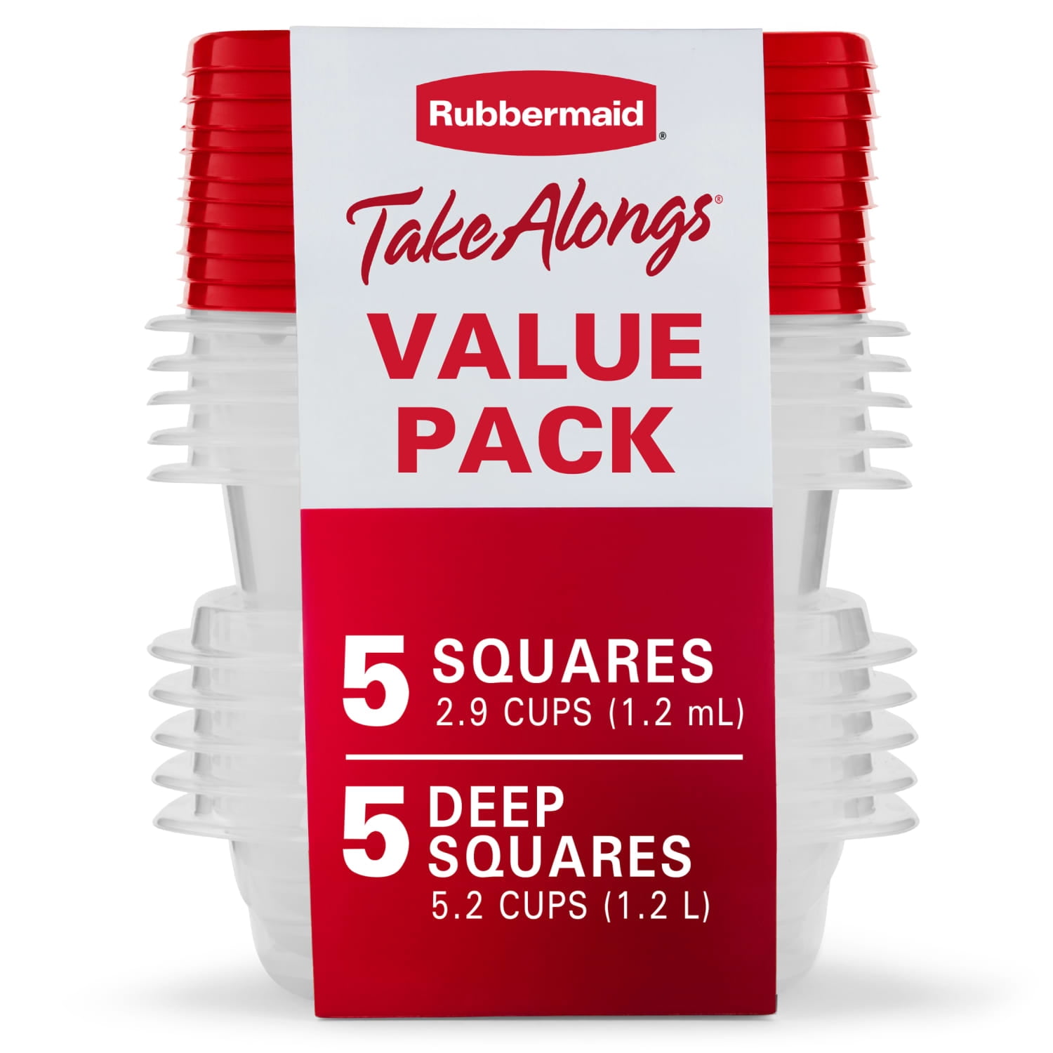 (2 pack) Rubbermaid TakeAlongs Food Storage Containers, 10 Piece Set, Red