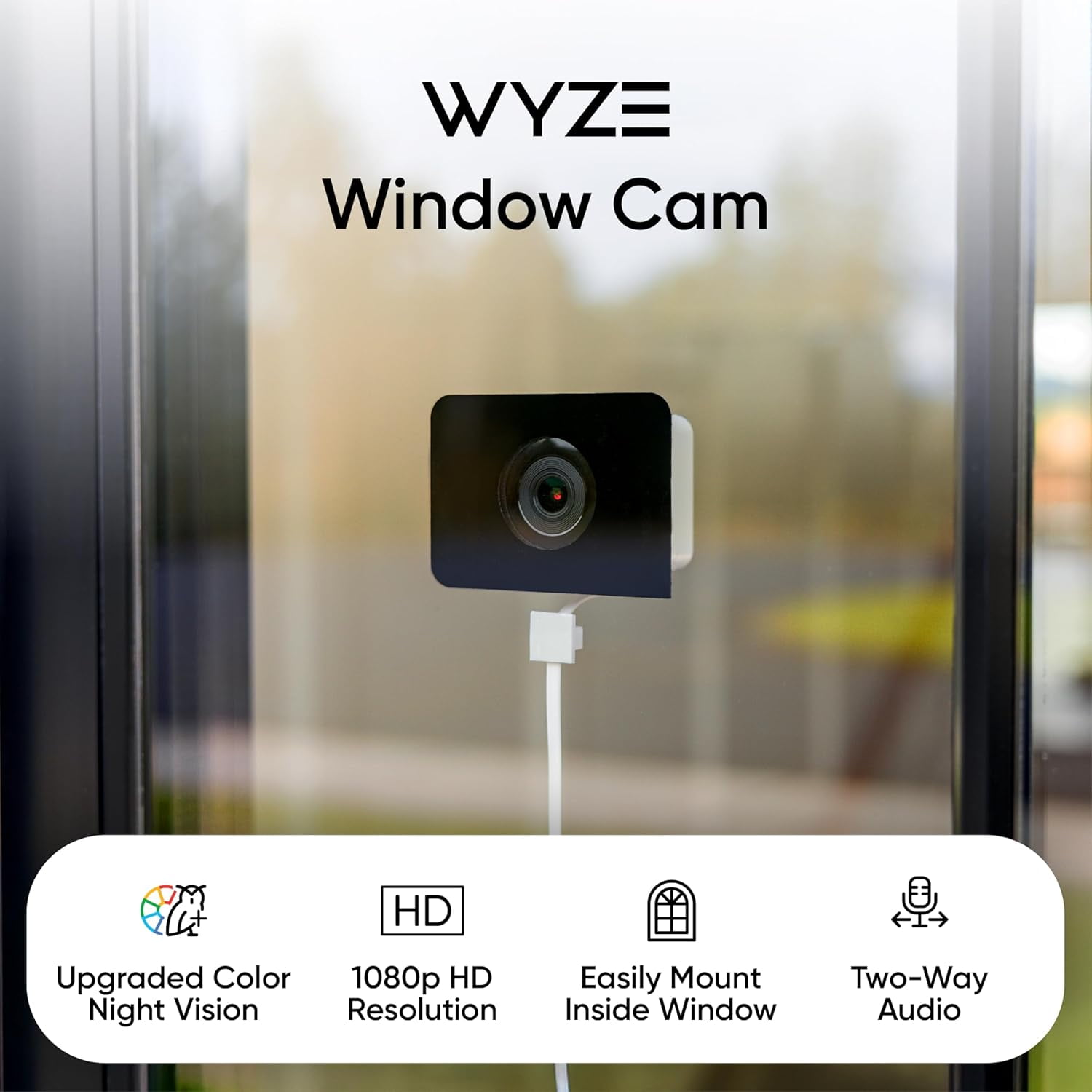 Wyze Window Camera, WiFi Indoor HD Home Security Camera, Upgraded Color Night Vision, Anti-Glare, AI-Powered Motion Detection, Easy & Quick Setup, 24/7 Recording, Works with Assistants