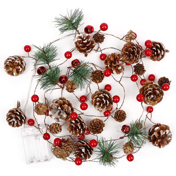 Guirnalda navideña con luces, cadena de luces de piñas de 6.5 pies, luces decorativas de hadas, 20 LED, campana de piña roja para decoración de guirnalda de agujas de puerta de jardín de Acción de Gracias Sincero Electrónica
