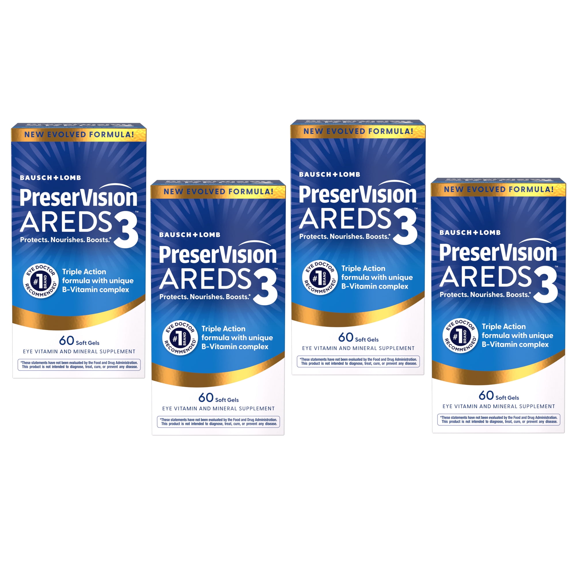 PreserVision AREDS 3 Eye Vitamins Formula with 8 B-Vitamin Complex, 3-in-1 Macular Supplement, 60 Softgels - 4 Pack