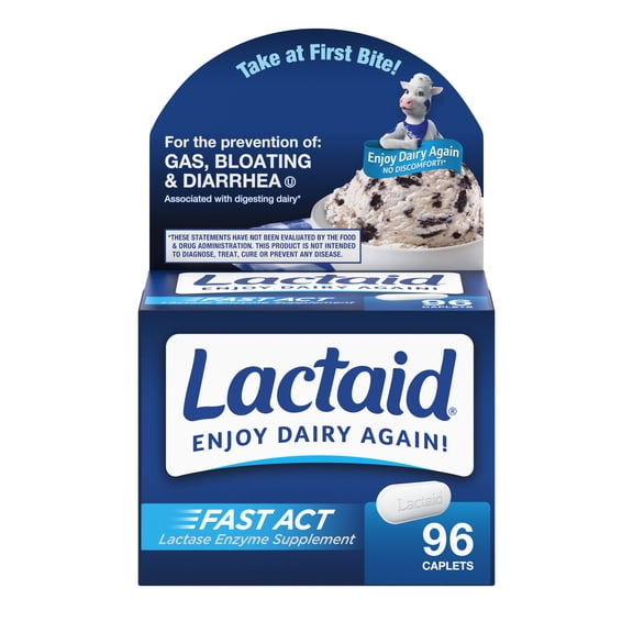 Lactaid Fast Act Caplets for Lactose Intolerance, Lactase Supplements, Travel Packs, 96 Count