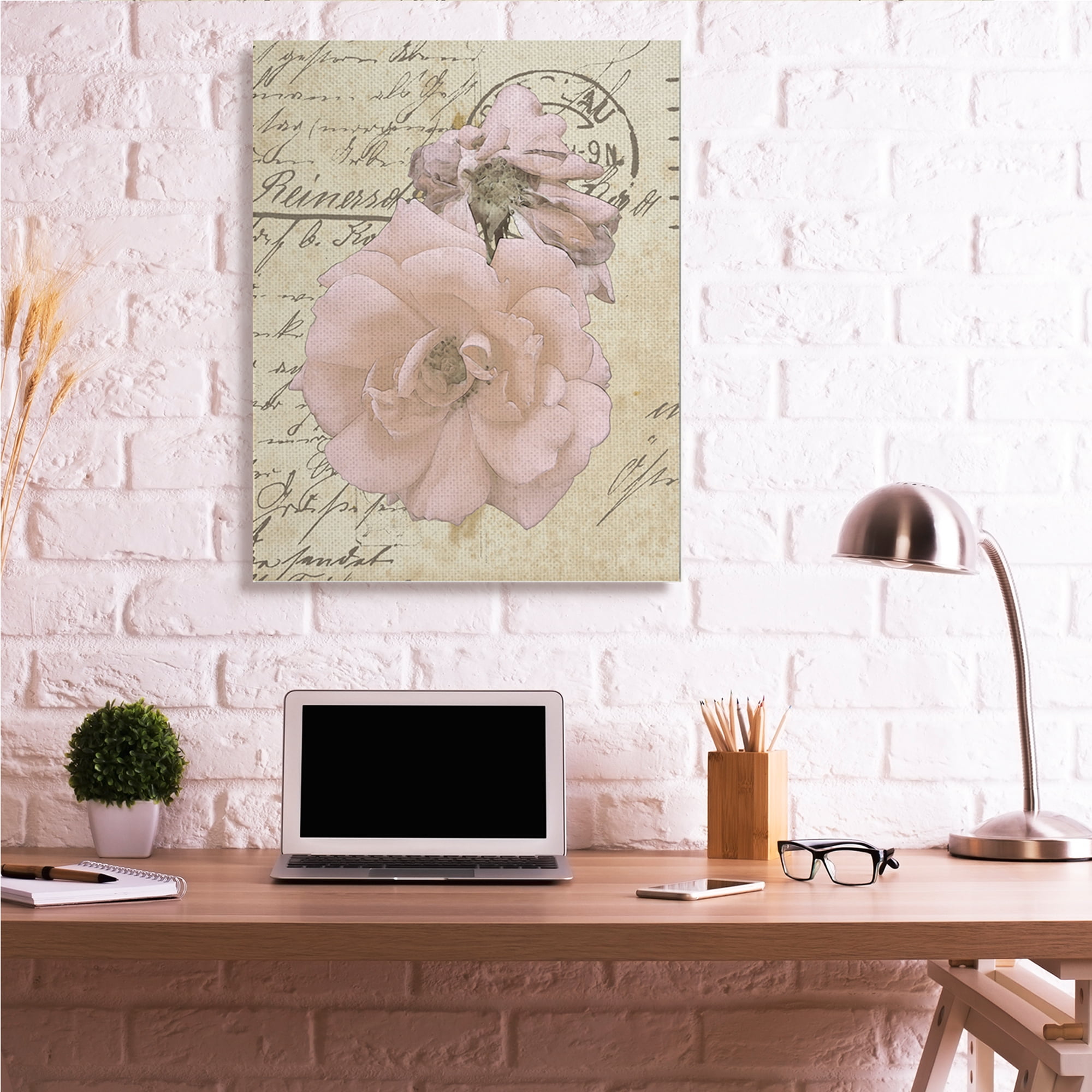 Stupell Industries Soft Pink Florals on Vintage Postal Letter,36 x 48,Designed by Alonzo Saunders