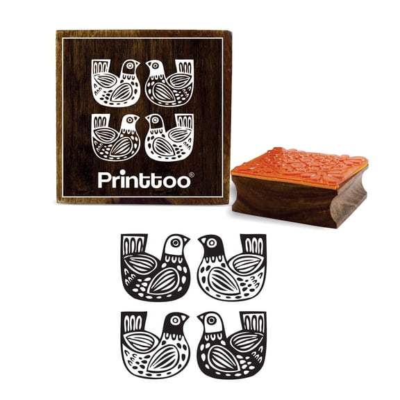 Printtoo Brown Wooden Rubber Stamp Bird Pattern Square Card Making Stamps-5 x 5 Inches