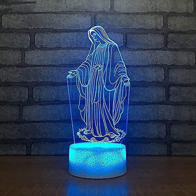 Luz De Noche 3D Virgen María Luz De Noche Lámpara De Ilusión Led 7 Cambio De Color Control Táctil Mesa Decoración De Escritorio Lámparas Regalo De Cumpleaños Base Acrílico Cable USB