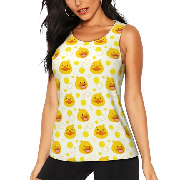 Balery Ducky Cartoon Camiseta sin mangas estampada ligera para mujer, tops de entrenamiento sin mangas, camisetas de yoga transpirables de secado rápido.-XX-Large