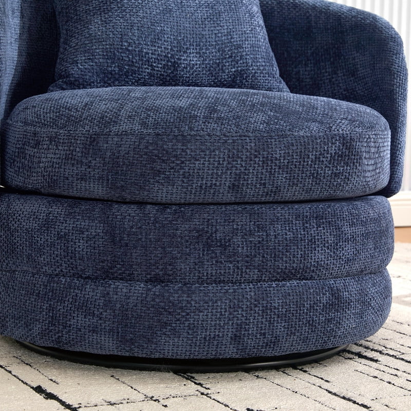 360° Modern Swivel Barrel Accent Chair, Chenille Upholstered Lounge Armchair with Pillow, Comfy Round Sofa Reading Chair for Living Room, Bedroom, Navy
