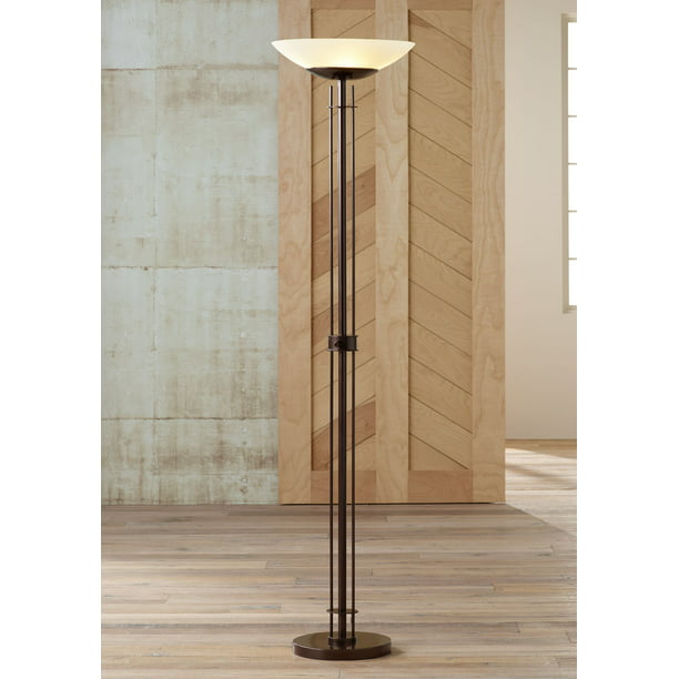 Possini Euro Design Modern Torchiere, 72 75 In Bronze Floor Lamp With White Alabaster Shades