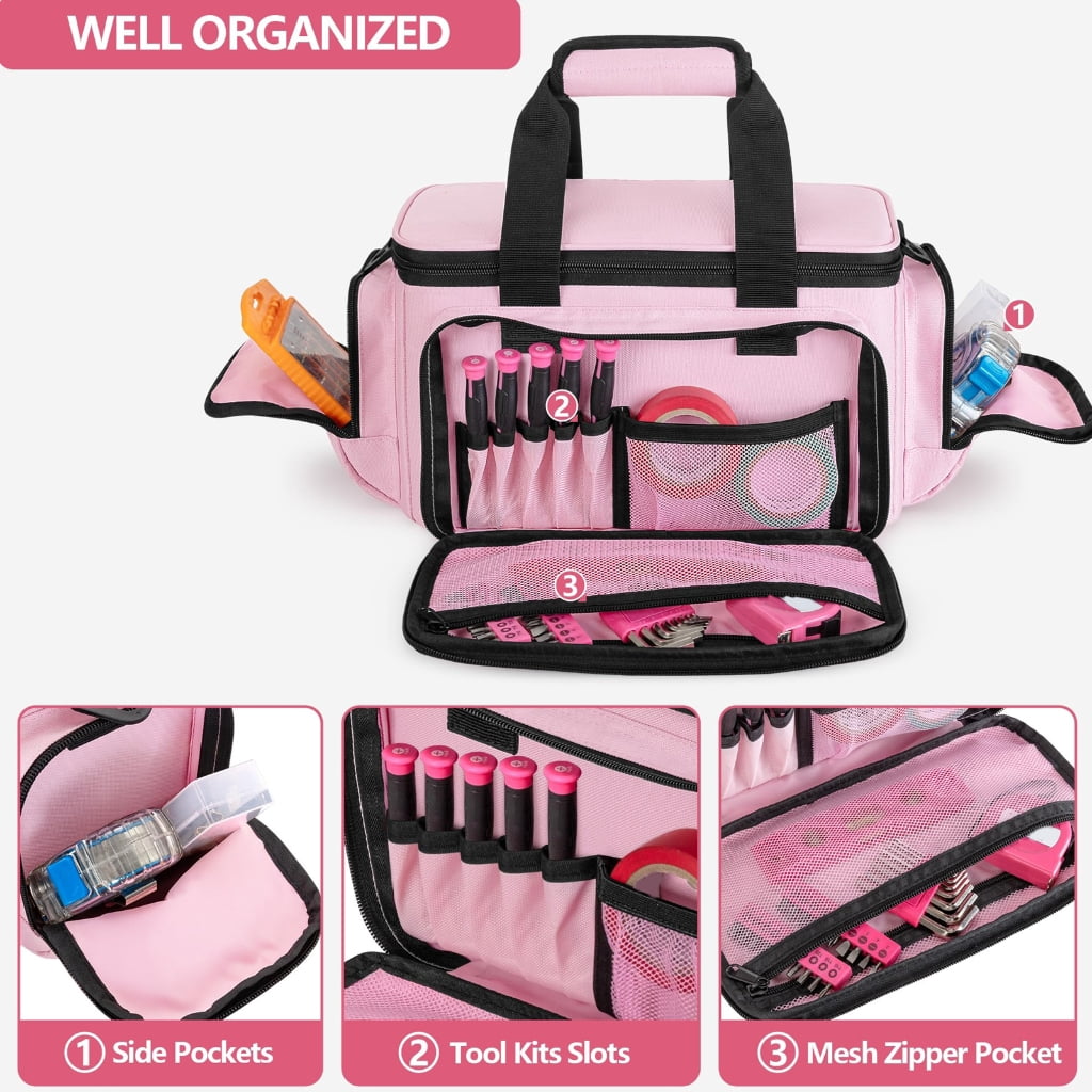Heavy Duty 14 Inch Women's Tool Hand Bag With Multiple Pockets Adjustable Shoulder Strap For Organized Tool Storage