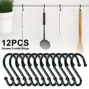 HOTBEST 12pcs Shower Curtain Hooks Rust Proof Shower Curtain Rings Metal Hooks S-Shaped Hook Hanger for Shower Curtains Kitchen Tools Clothes Towels (Black)
