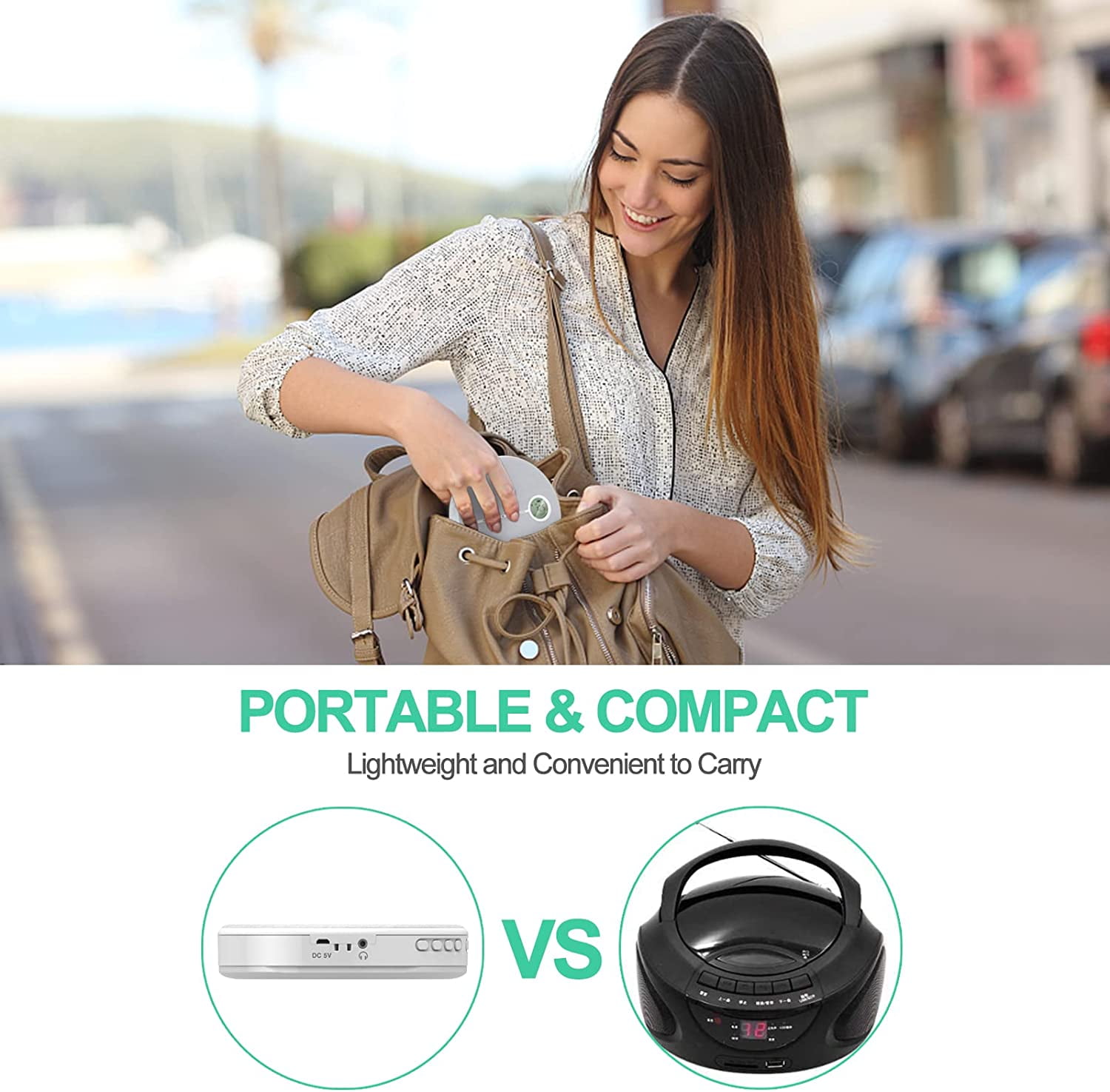 MUSICOZY Portable CD Player with Bluetooth,Fabric anti-Skip CD Player with Headphones & Dual Stereo Speakers,Rechargeable a-b Repeat Player CD Speaker for Home/Travel,Support CD MP3 USB AUX Input